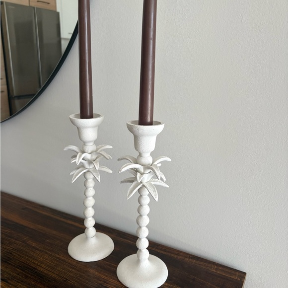 Two Anthropologie White Candle Holders